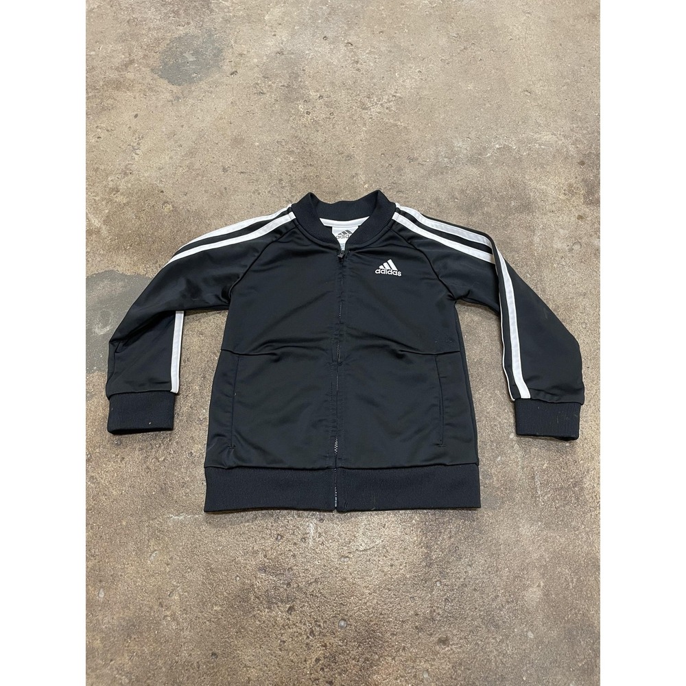 Adidas Jacket Boys 2T Black Track Full Zip 3 Stripes‎ Logo Soccer Athletic